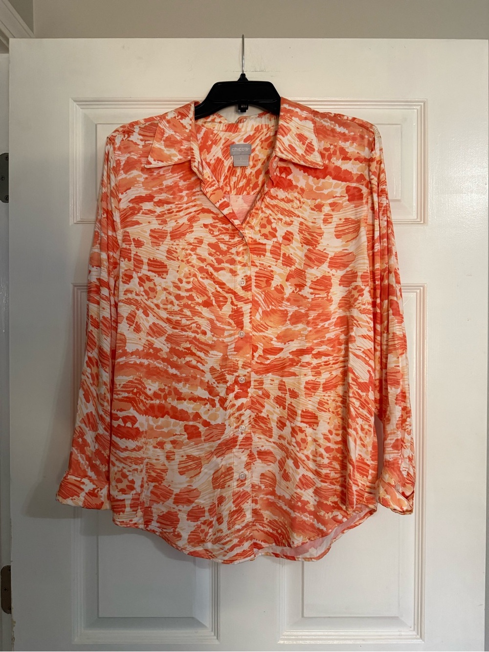 Chico's Coral and Cream Abstract Print Button-Down Top
